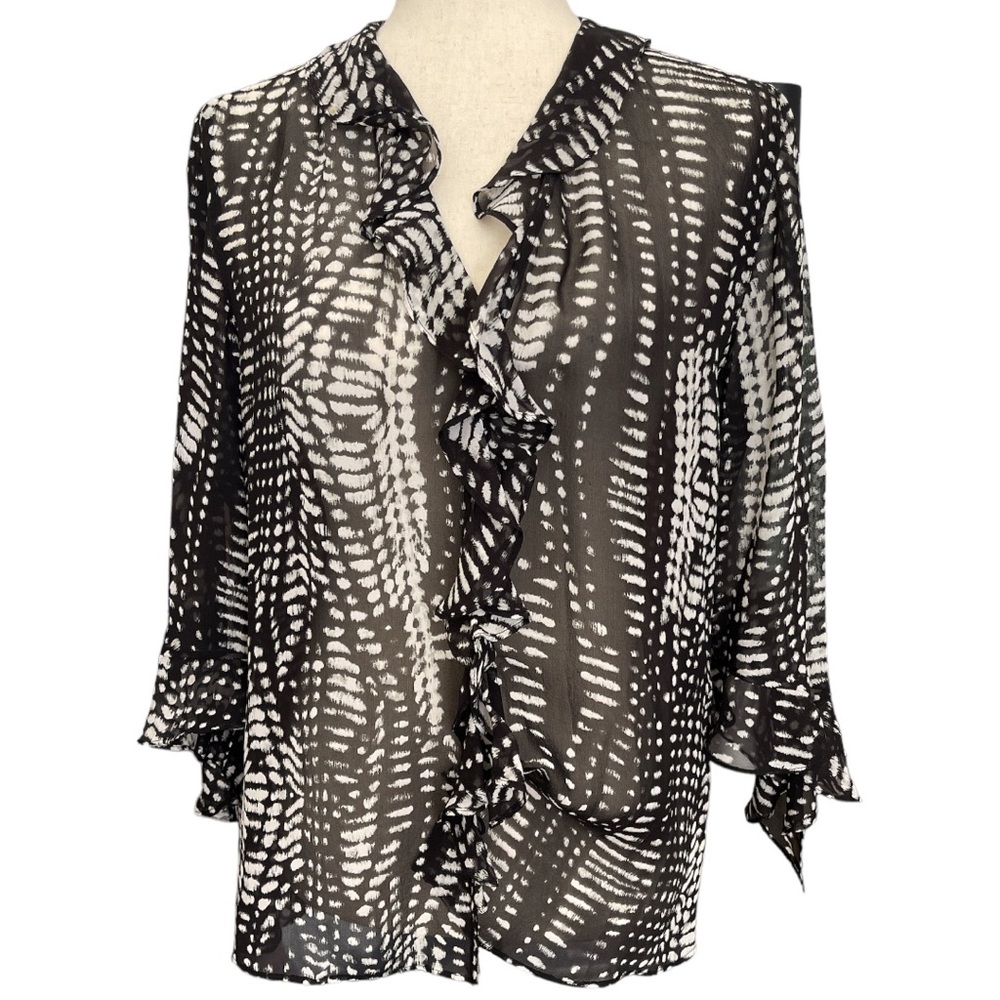 Chico’s Black/White Abstract Print 100% Silk Blouse M